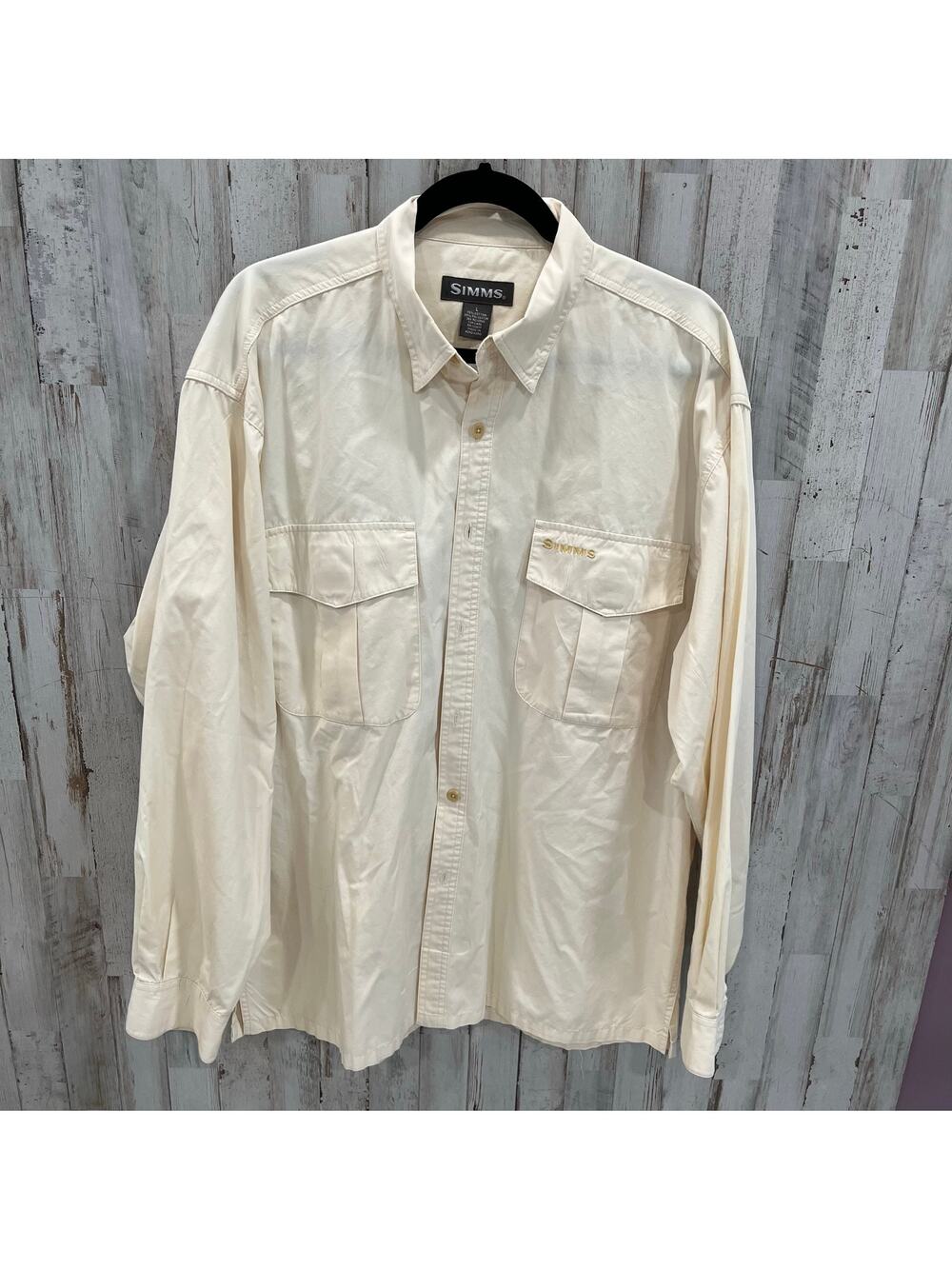 Simms Guide Fishing Size Large Yellow Long Roll Tab Sleeve Button Front Shirt